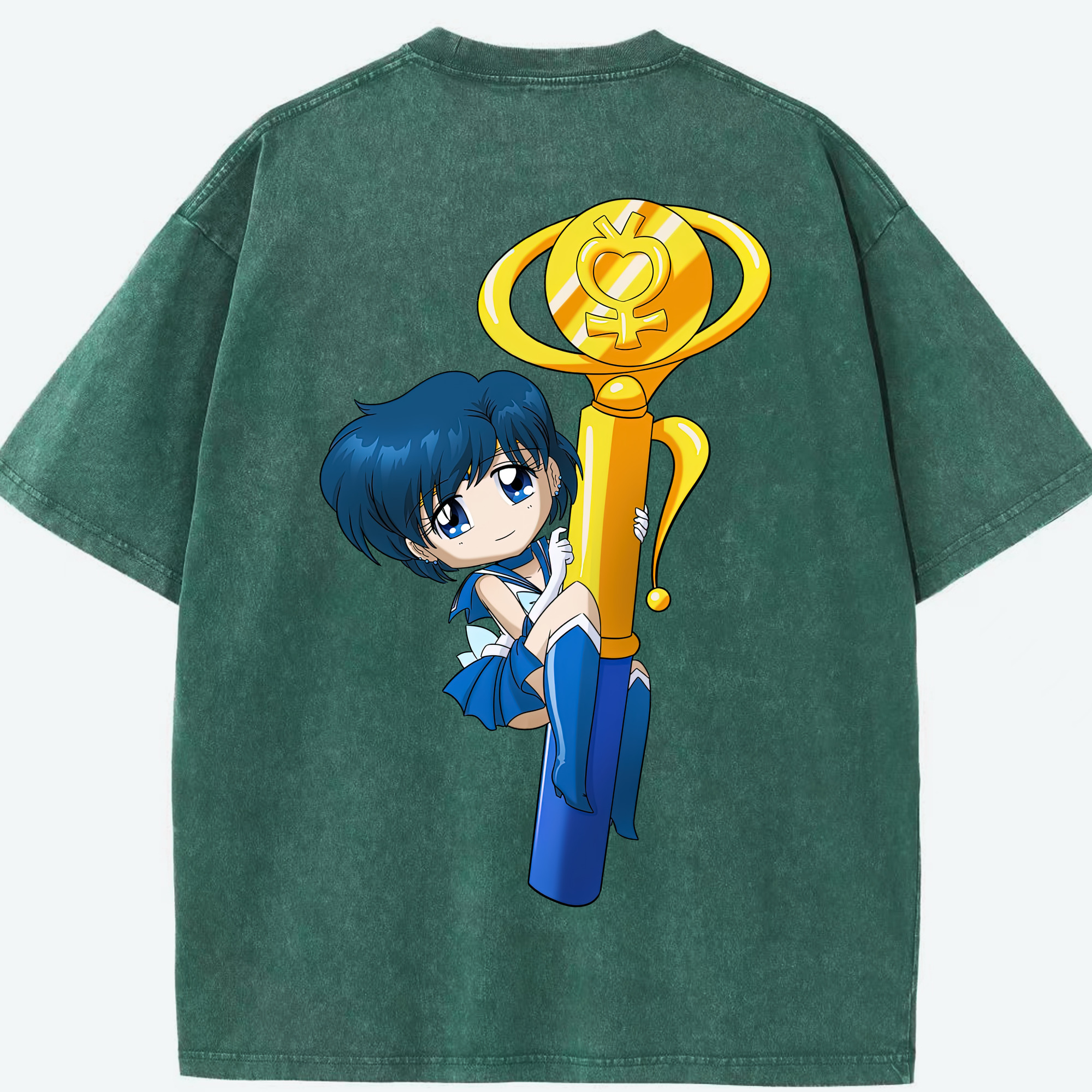 （画像用） 美少女戦士セーラームーン 水野 亜美 みずの あみ Sailor Moon Mizuno Ami 綿100% ヴィンテージ風 半袖Tシャツ（背面プリント）